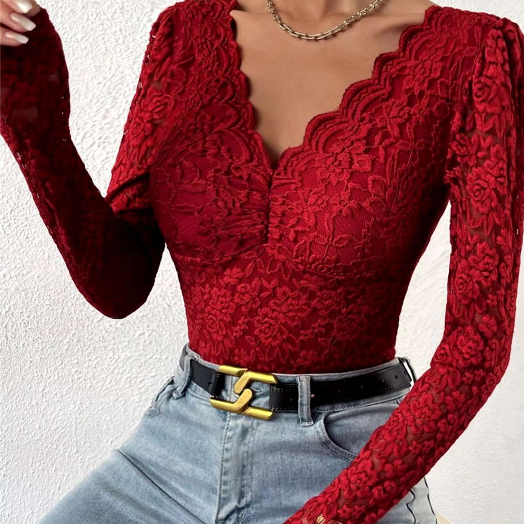 Eleganter Floraler Spitzen Bodysuit