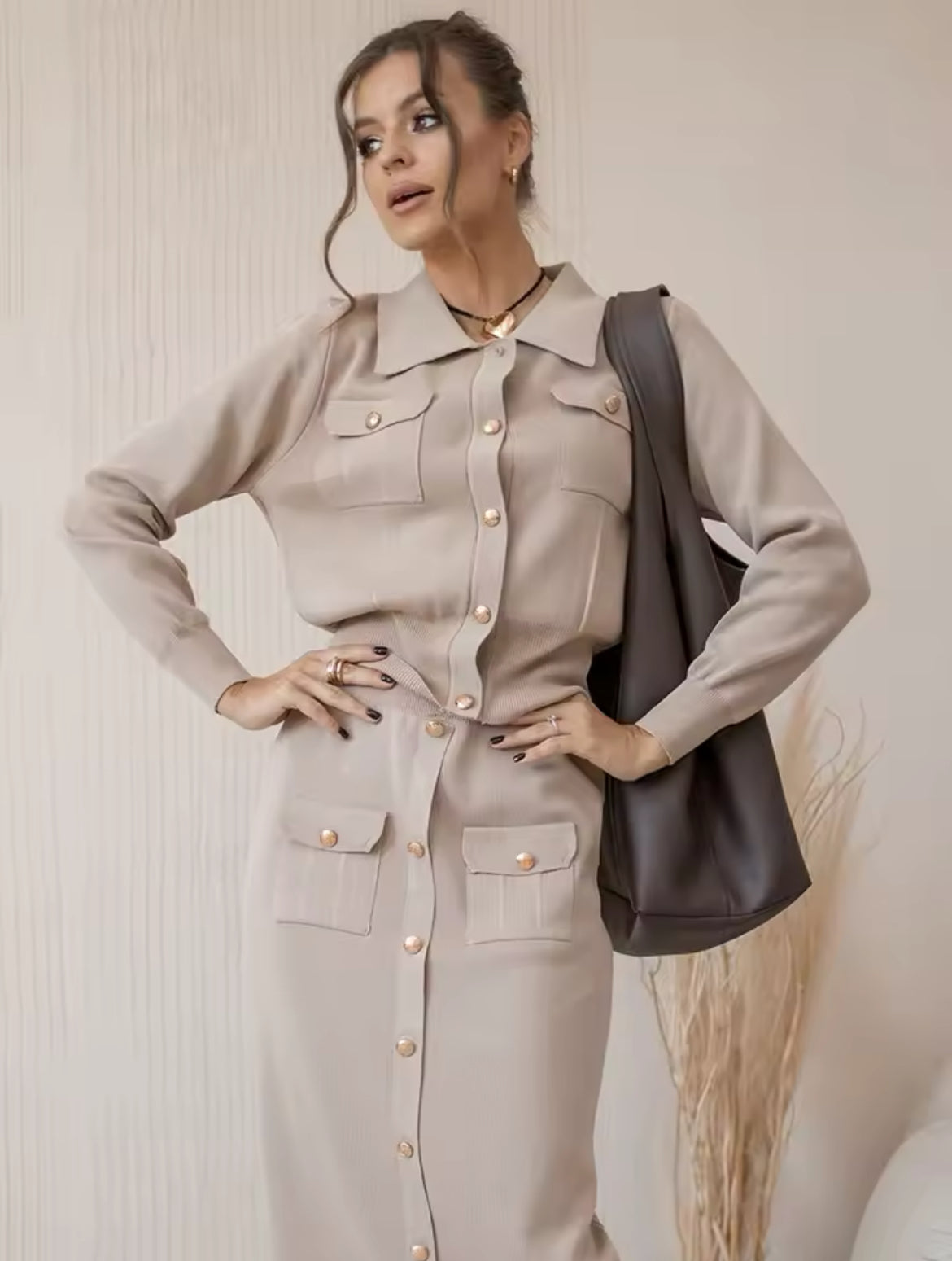 2-teiliges Strick-Blazer-Rock-Set