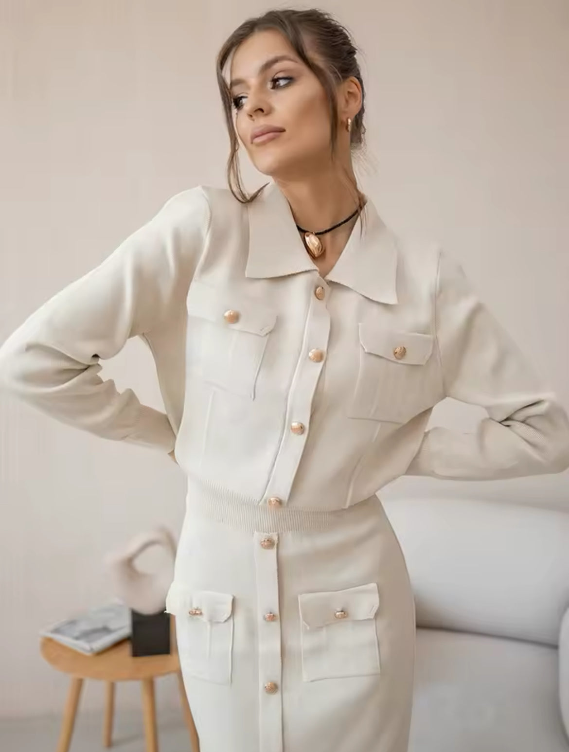 2-teiliges Strick-Blazer-Rock-Set